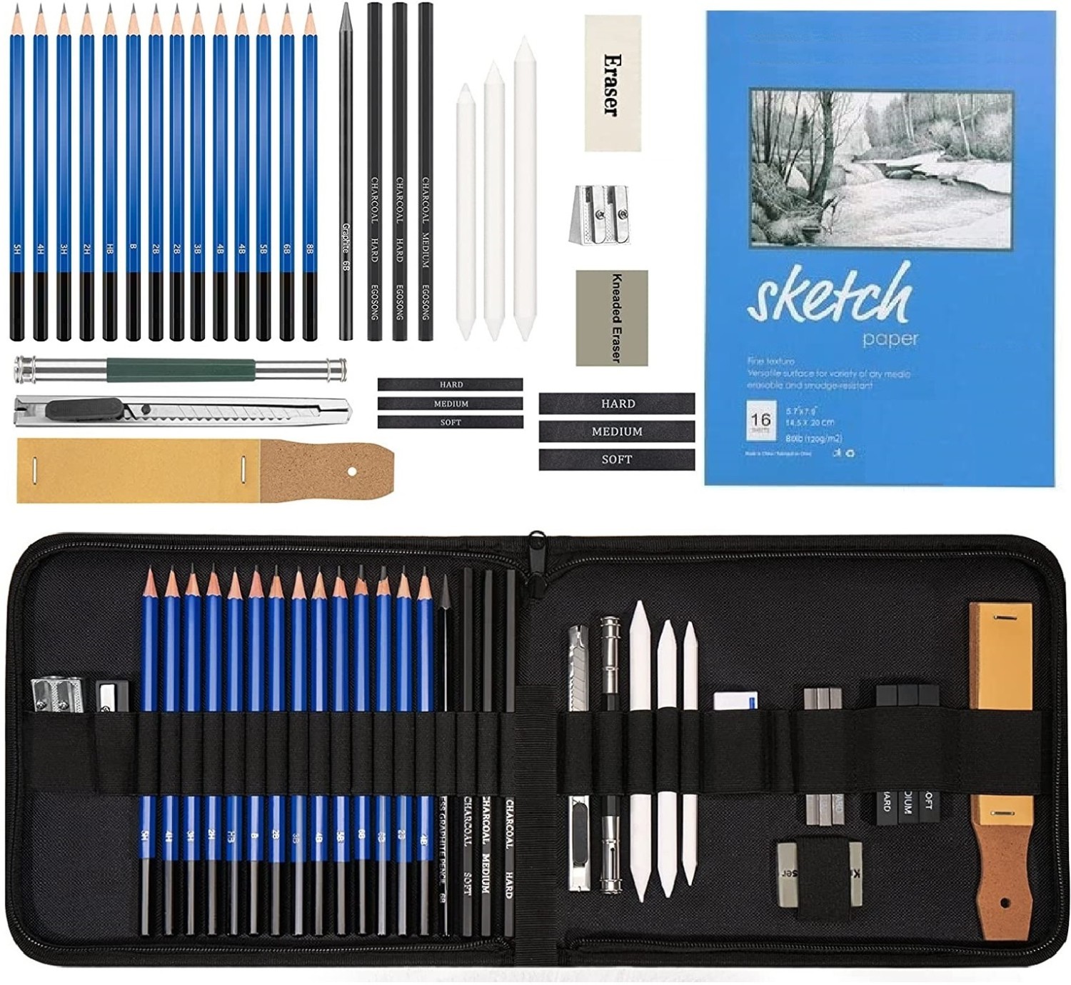 YunQiDeer Drawing Pencils Sketch Pencils Art Supplies Kit for Kids Adults  Professional Sketching Art Graphite Charcoal Pencils Set
