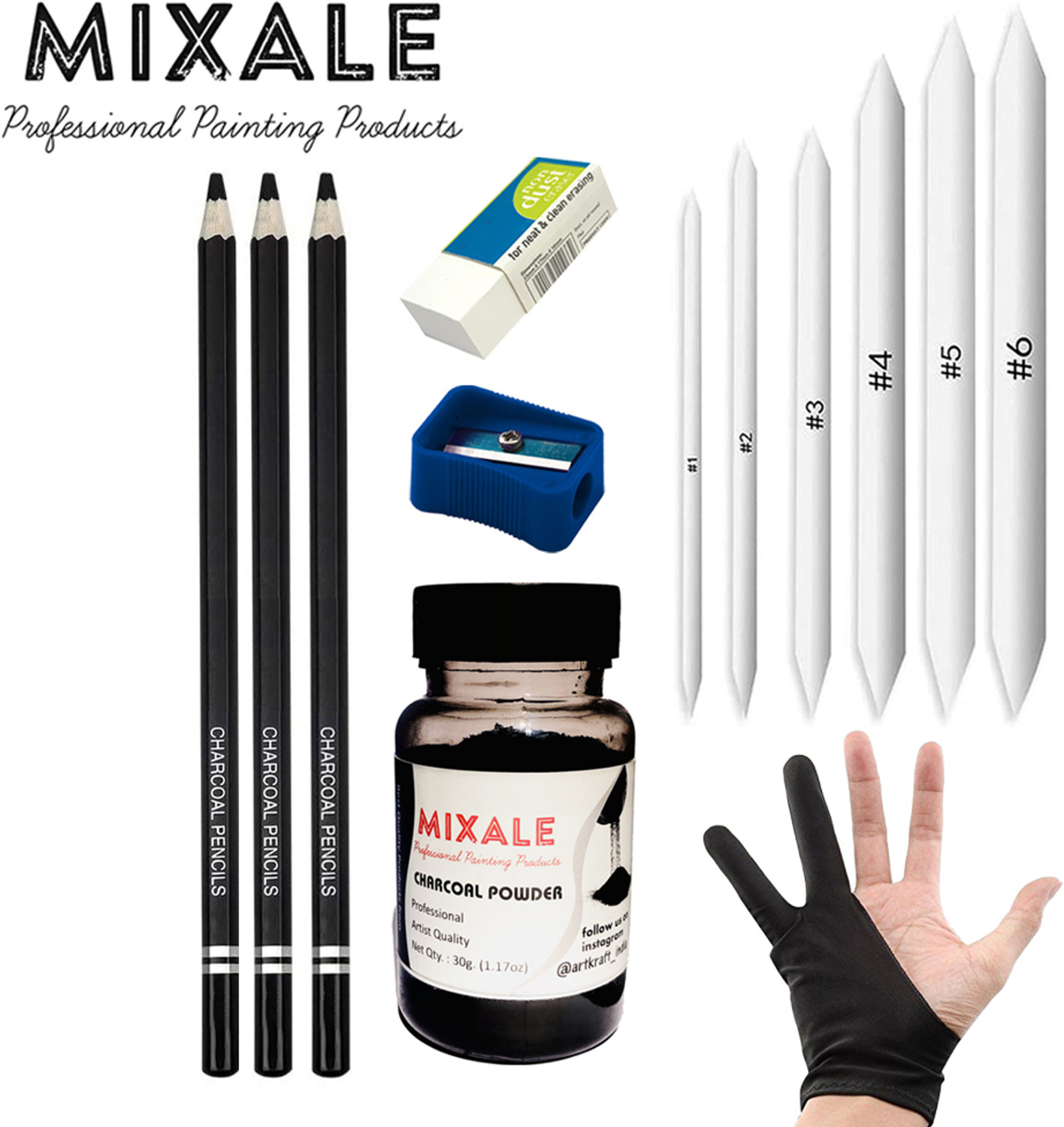 Image of mixale Drawing Charcoal Pencil N Charcoal Powder & Pencil Extender A36 Combo Art Set