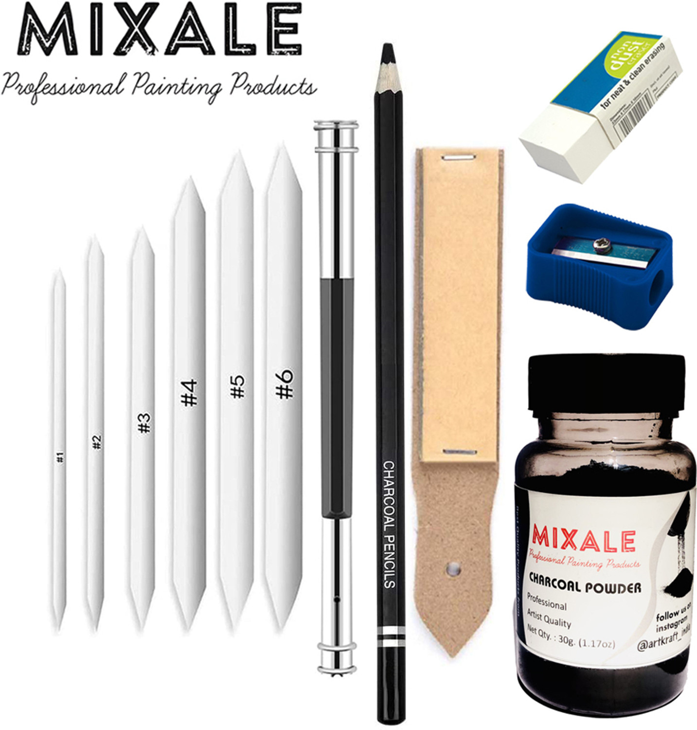 Image of mixale Drawing Charcoal Pencil N Charcoal Powder & Pencil Extender A36 Combo Art Set