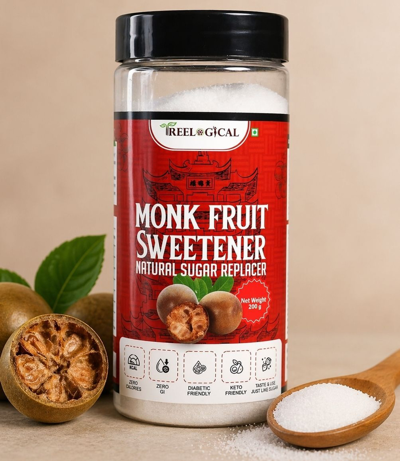 Image of Homeda Monk Fruit Sweetener Organic with Erythritol Powder 1:1 Sugar Sweetner Diabetes Sweetener (360 g)