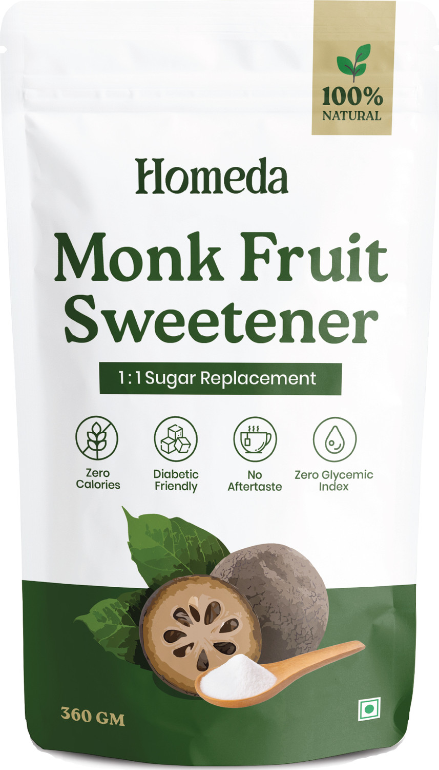 Image of Homeda Monk Fruit Sweetener Organic with Erythritol Powder 1:1 Sugar Sweetner Diabetes Sweetener (360 g)