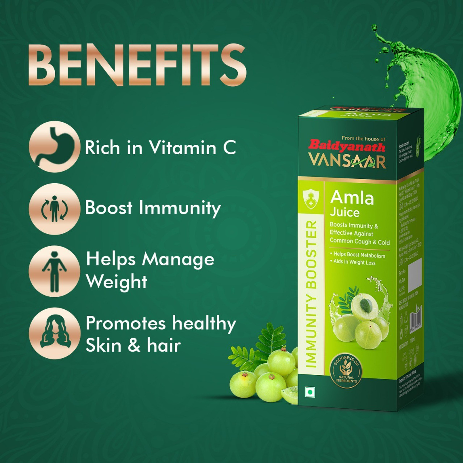 Image of Baidyanath Amla juice 1L | For healthy skin & hair growth | 100% Cold Pressed