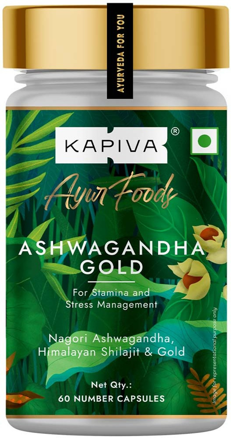 Kapiva Ashwagandha Gold Capsules |With Gold, Shilajit | Helps in Stres