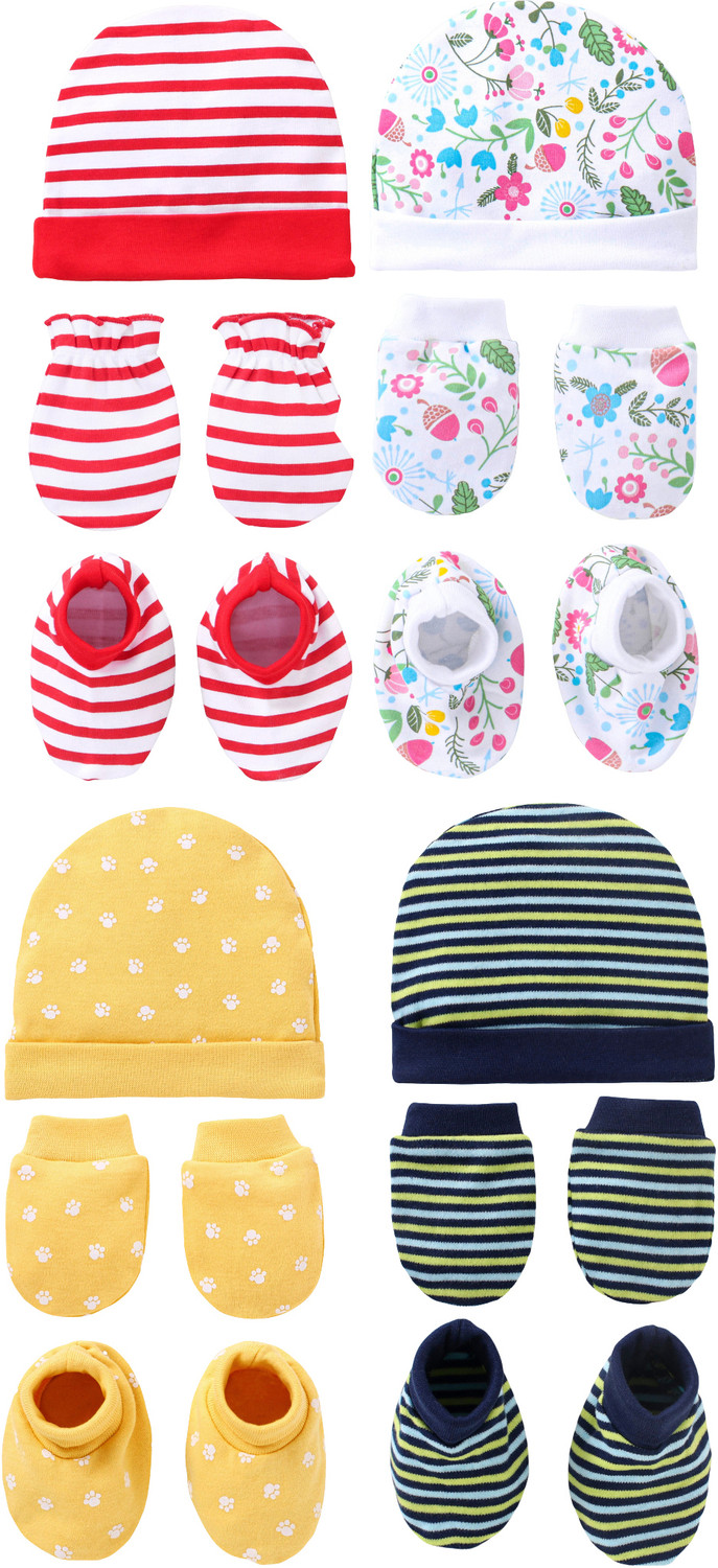 Image of HIKIPO Presents New Born Baby Cap and Mittens Booties Combo Set for baby Gift set