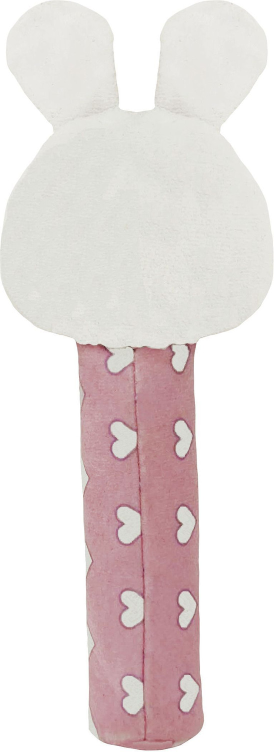 Image of SnugglePuff Bunny Rattle Soft Toy for Babies with Squeeze Handle for Squeaky Sound Rattle (Pink)