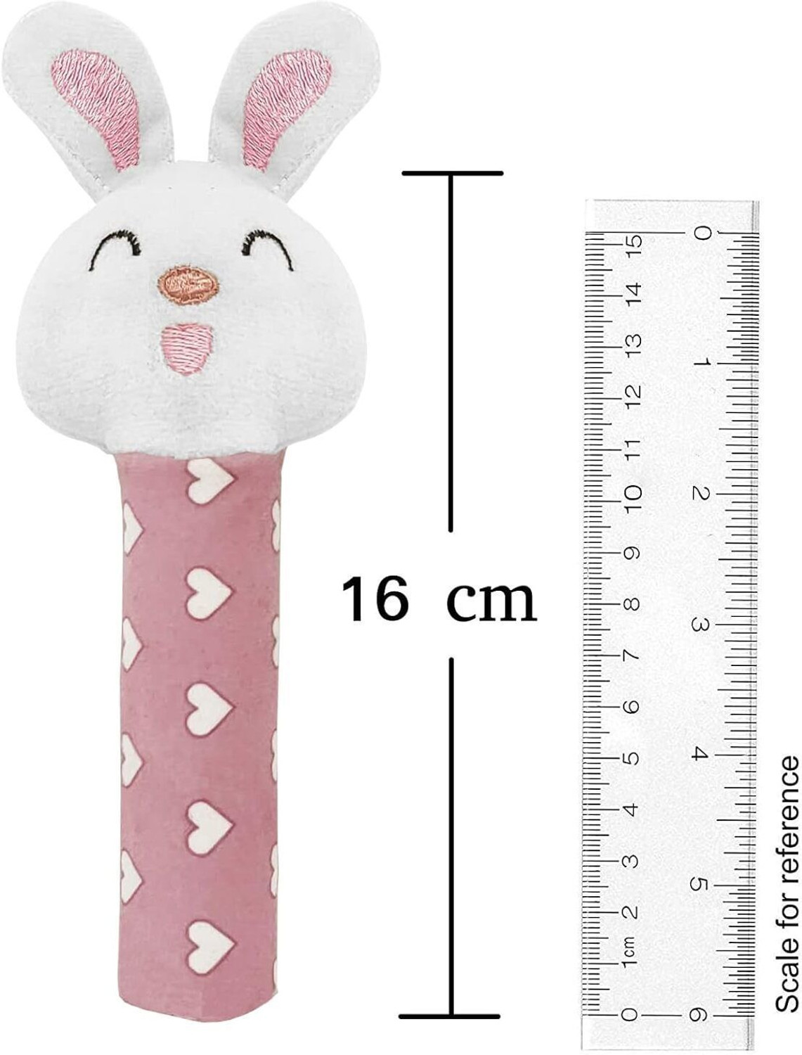 Image of SnugglePuff Bunny Rattle Soft Toy for Babies with Squeeze Handle for Squeaky Sound Rattle (Pink)