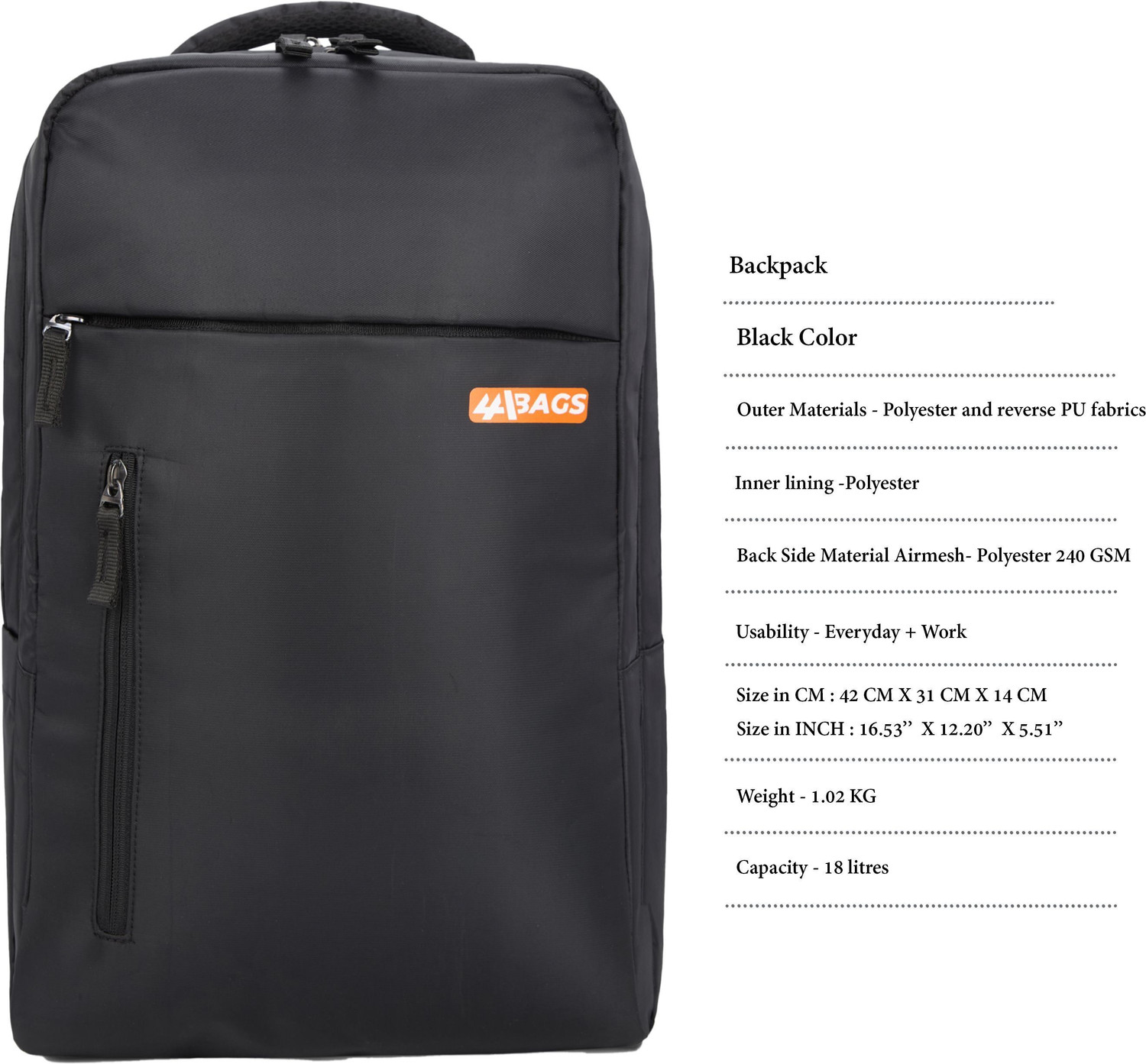 Image of 4ABAGS Medium 24 L Laptop Backpack Backpack For Men (Black)
