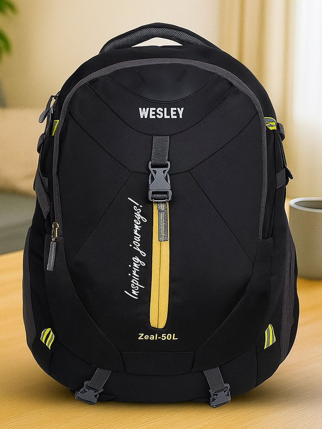 Large 50 L Laptop Backpack Zeal Hiking Multipurpose bag with Internal organisers , Shoe Compartment, Raincover, Reflective Strips, Padded laptop sleeve that fits laptop upto 17.3 inch Casual Waterproof Laptop/Office/School/Rucksack/College/Business Bag/Unisex travel backpack  (Black)