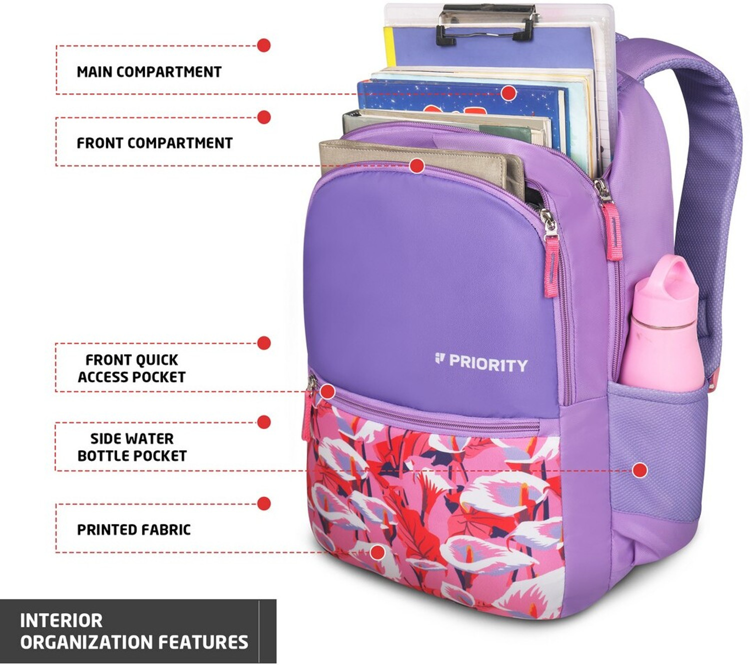 Image of Priority Large 32 L Backpack 002 College Bag Lavender (Purple)