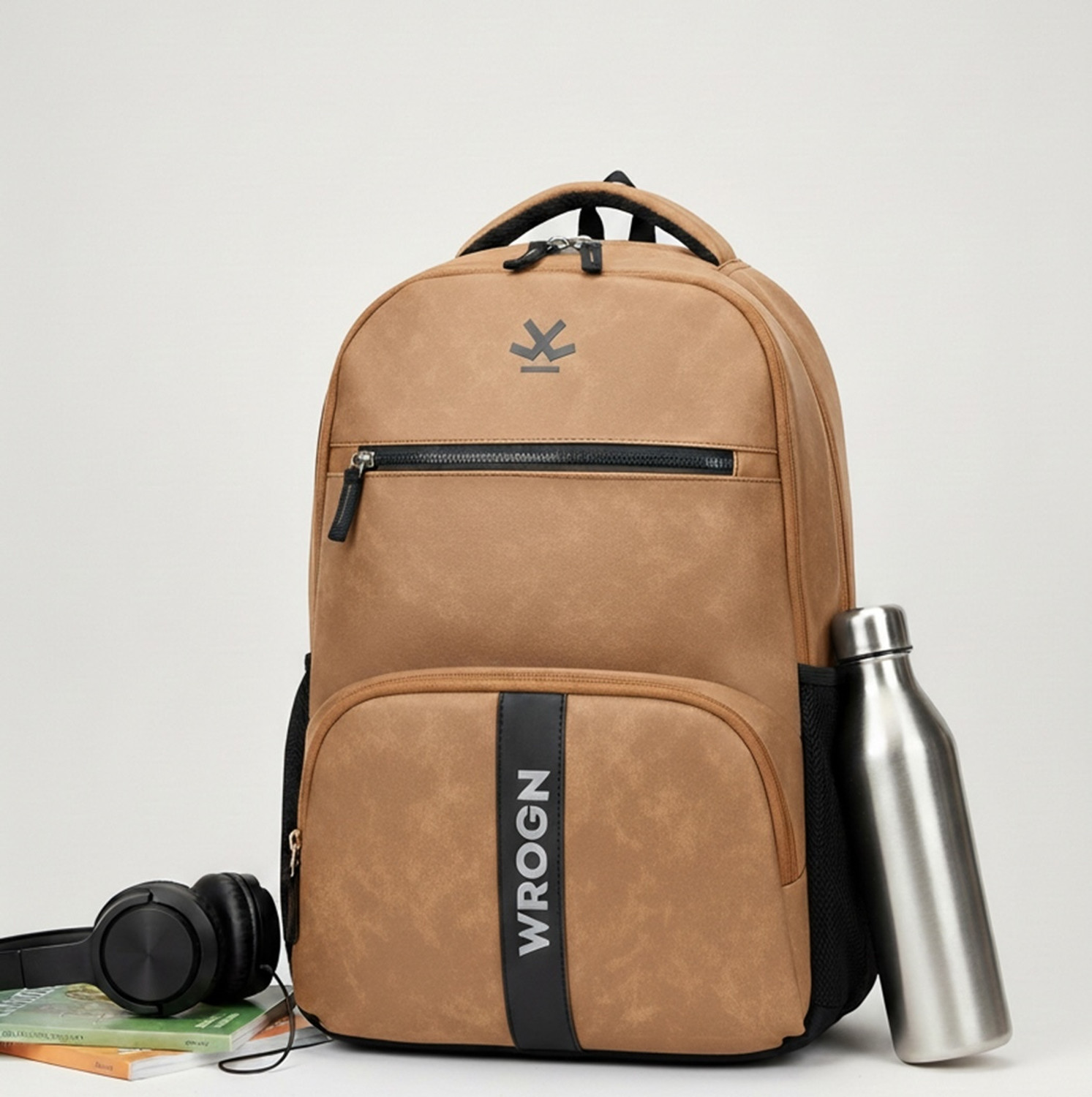 Image of WROGN Large 36 L Laptop Backpack Vintage Faux Leather Pu Waterproof Unisex Office /College /Business /School /bags (Tan)
