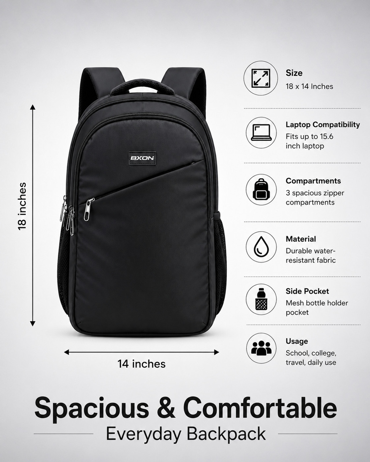 Image of bxon Medium 30 L Laptop Backpack 4 Compartments Laptop Backpack for Men & Women | Durable Daily Use Bag (Black)
