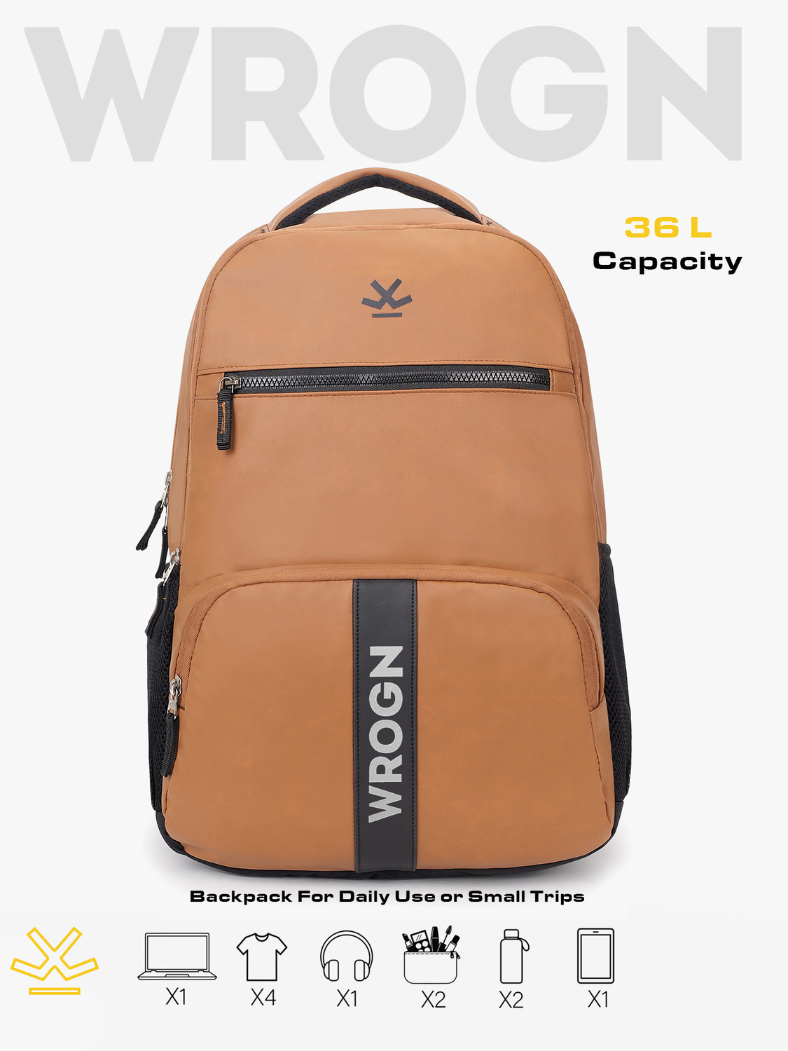 Image of WROGN Large 36 L Laptop Backpack Vintage Faux Leather Pu Waterproof Unisex Office /College /Business /School /bags (Tan)