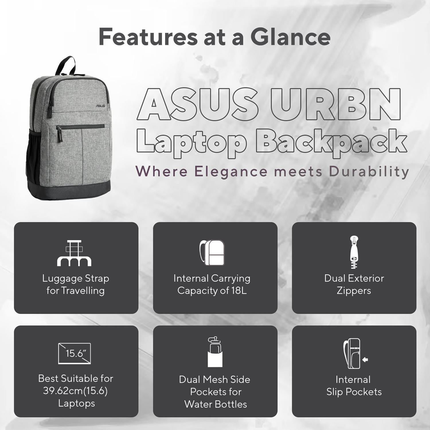 Image of ASUS Small 19 L Laptop Backpack AP1601,Stylish Unisex Backpack Casual Laptop Bag-Office Bag-School Bag (Grey)
