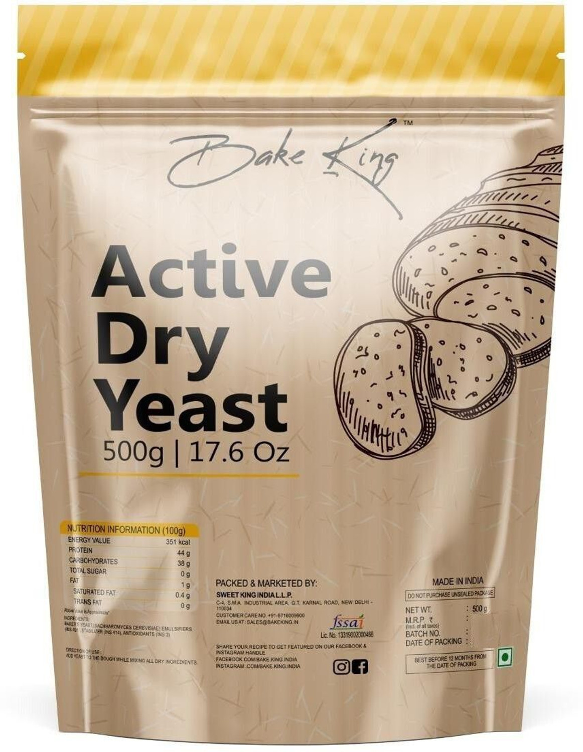 Bake King 500g Instant Dry Yeast for Pizza, Bread & Naan