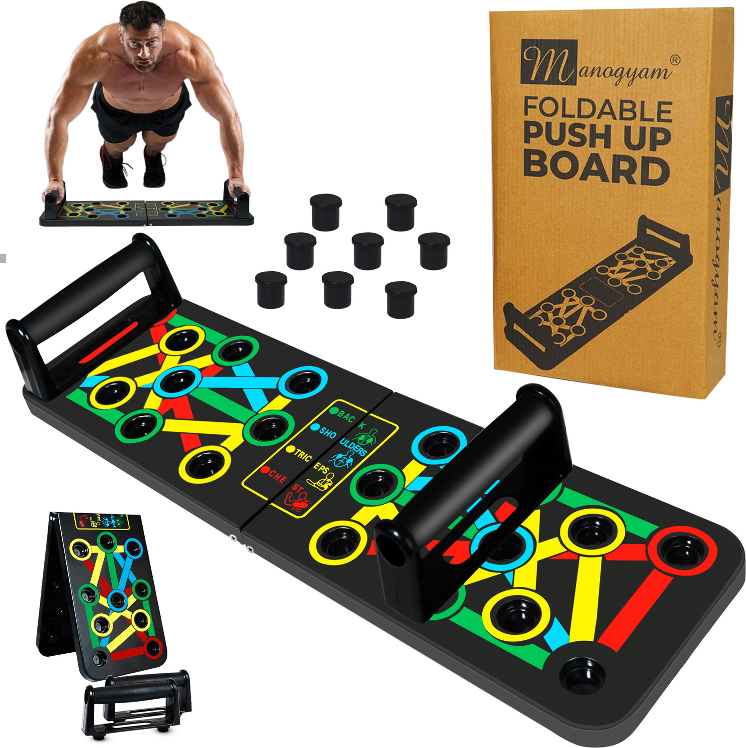 Manogyam 10in1Portable PushUp Board with Strong GripHandle for ChestPress Home&amp;Gym Exercise Push-up Bar