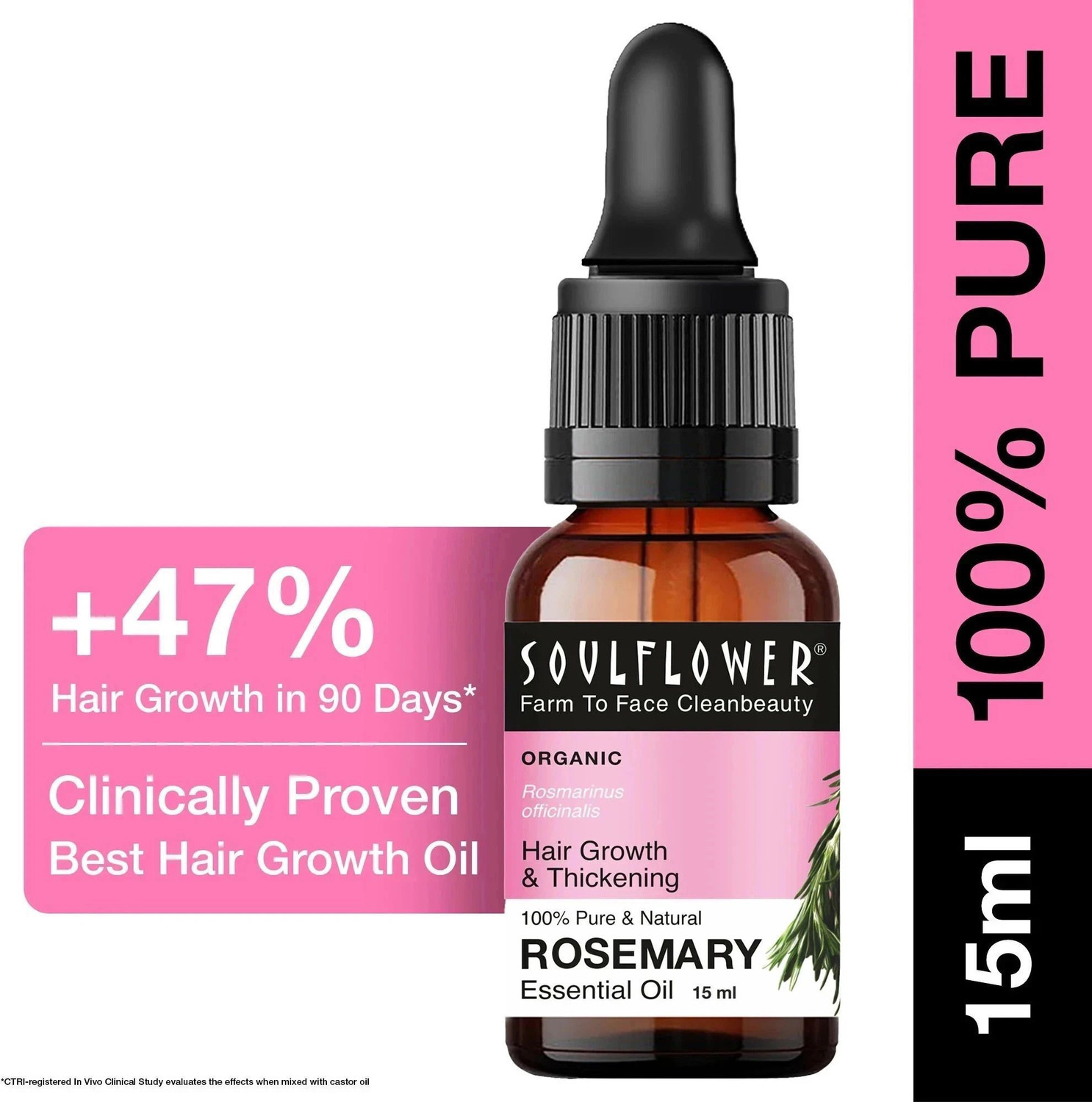 Soulflower Rosemary Essential Oil, 15ml, 100% Pure, Natural &amp; Undiluted Re vitalizer for Hair Growth, Long, Shining &amp; Strong Hair, Hydrating &amp; Moisturising Skin, For Steam, Cough &amp; Cold - Camphor Family  (15 ml)