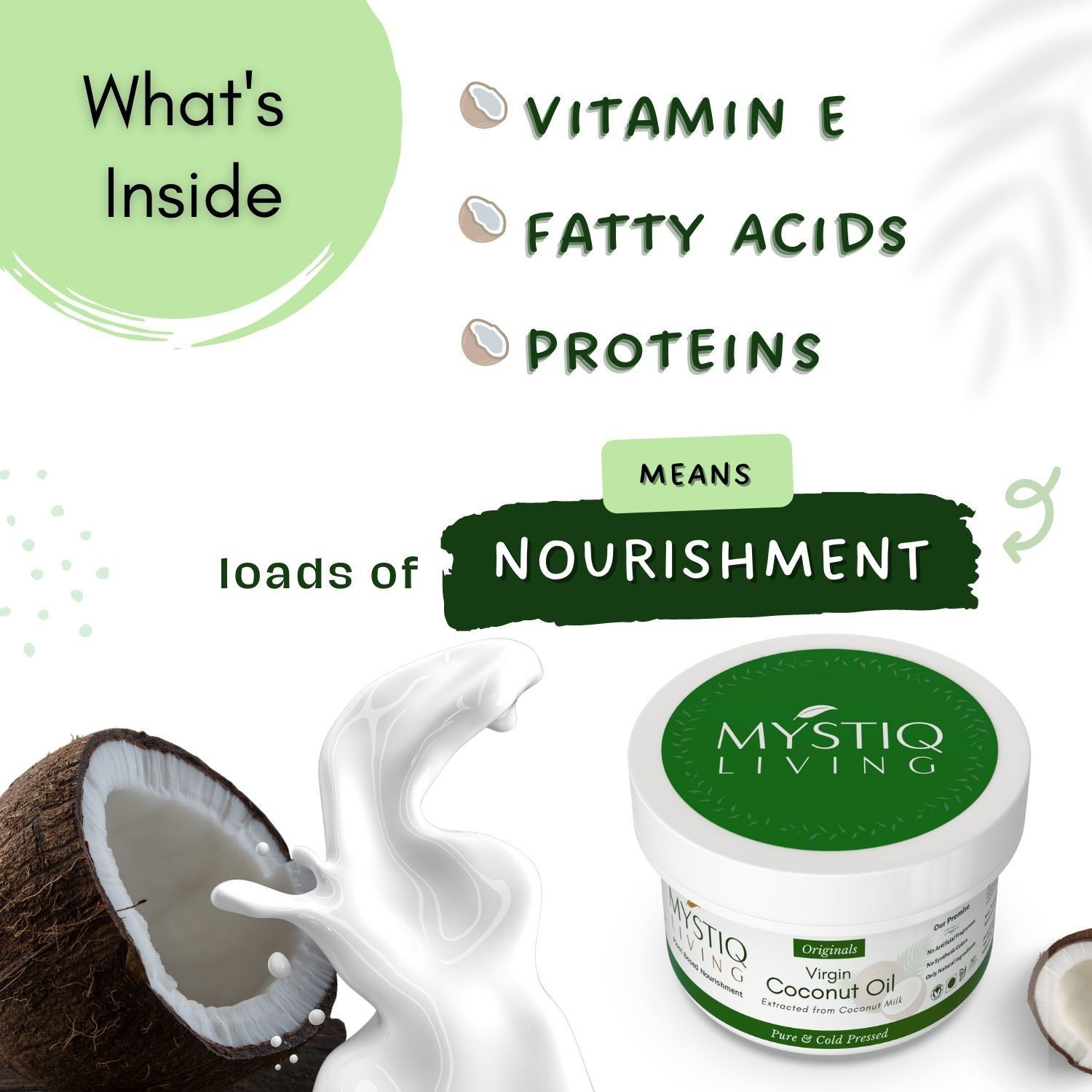 Image of Mystiq Living Virgin Coconut Oil - For Face, Hair & Body Massage (100% Pure & Cold Pressed)