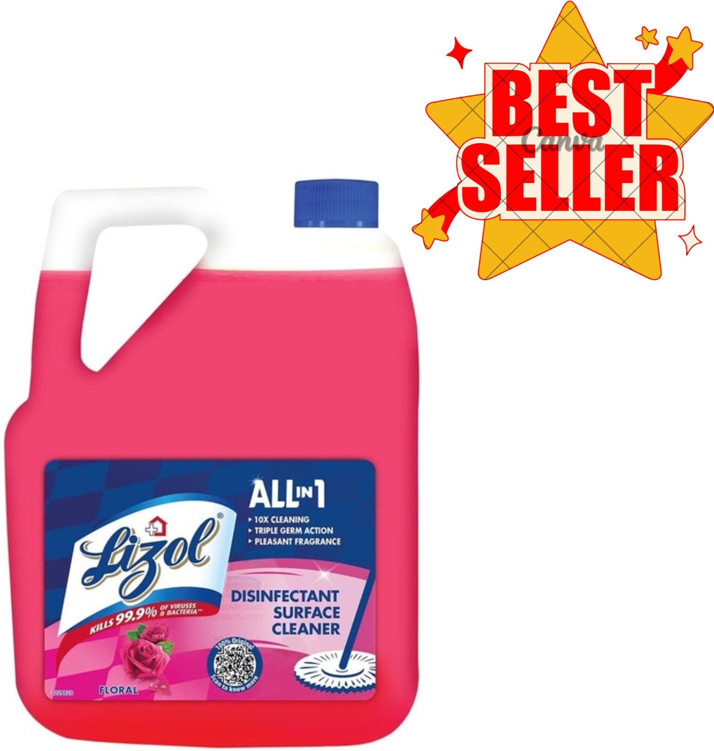 Image of Lizol Suitable for All Floor Cleaner Mops | Kills 99.9% Germs Rose Kitchen Cleaner (5 L)