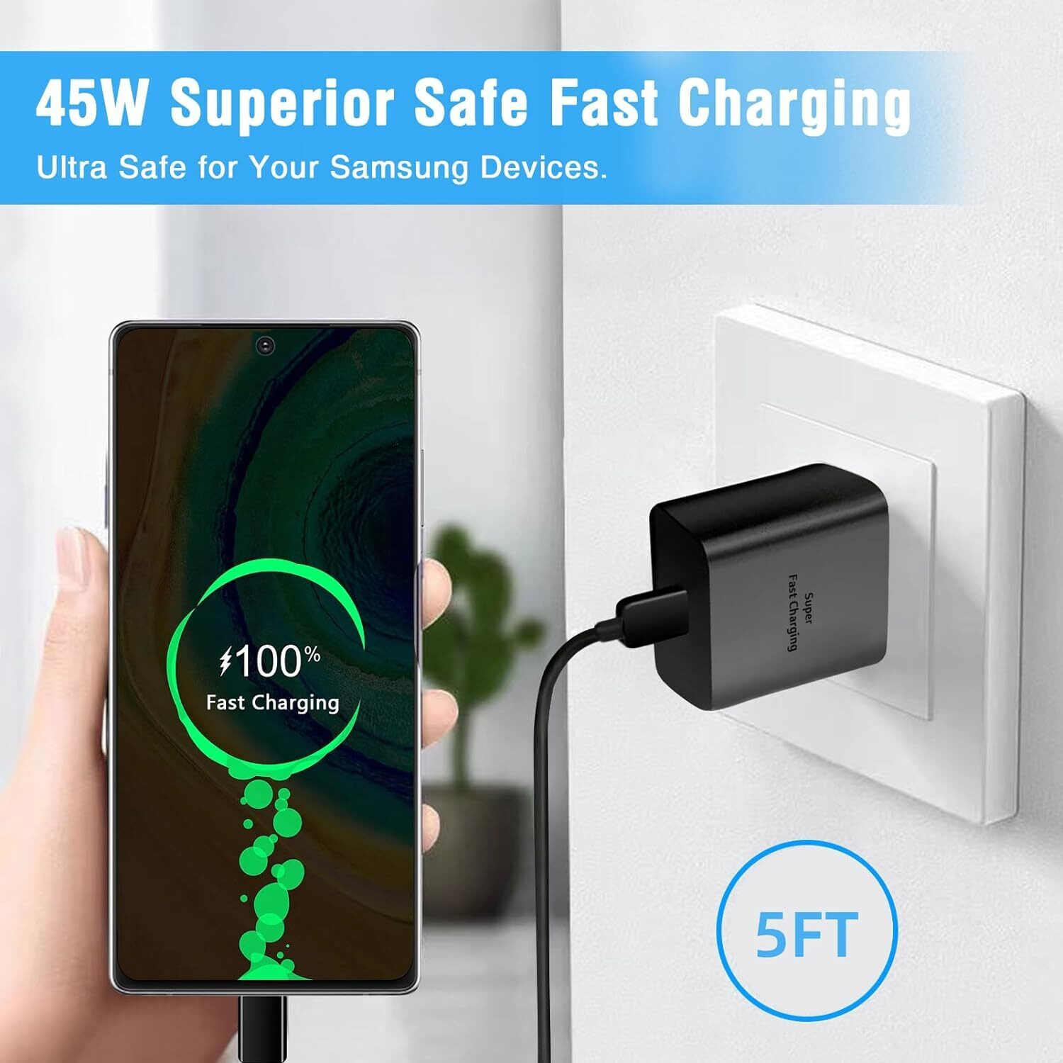 Image of UXE 45 W PD 5 A Wall Charger for Mobile (Compatible with S24 5G Charger, Black)