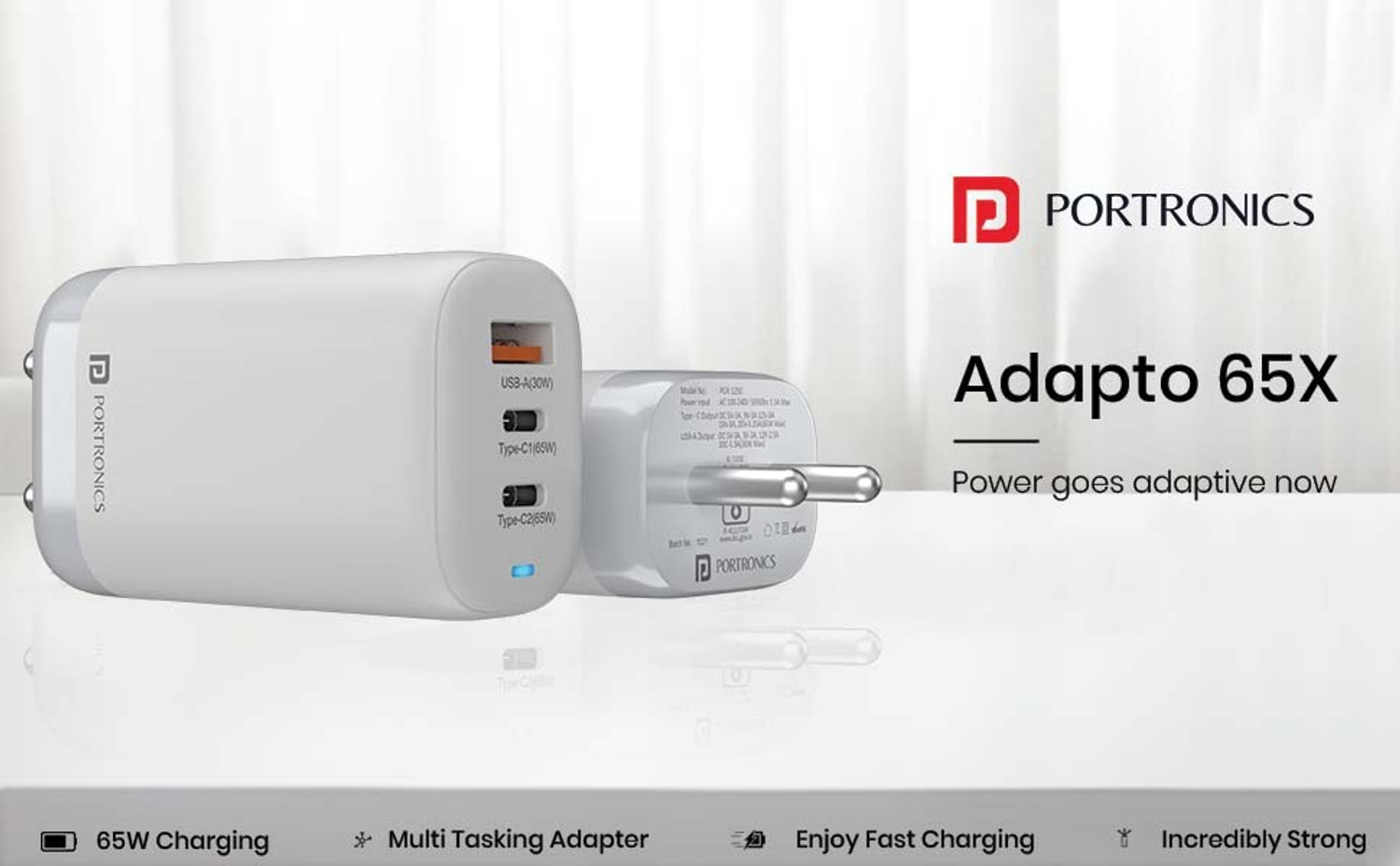 Image of Portronics 65 W Quick Charge 3 A Wall Charger for Mobile