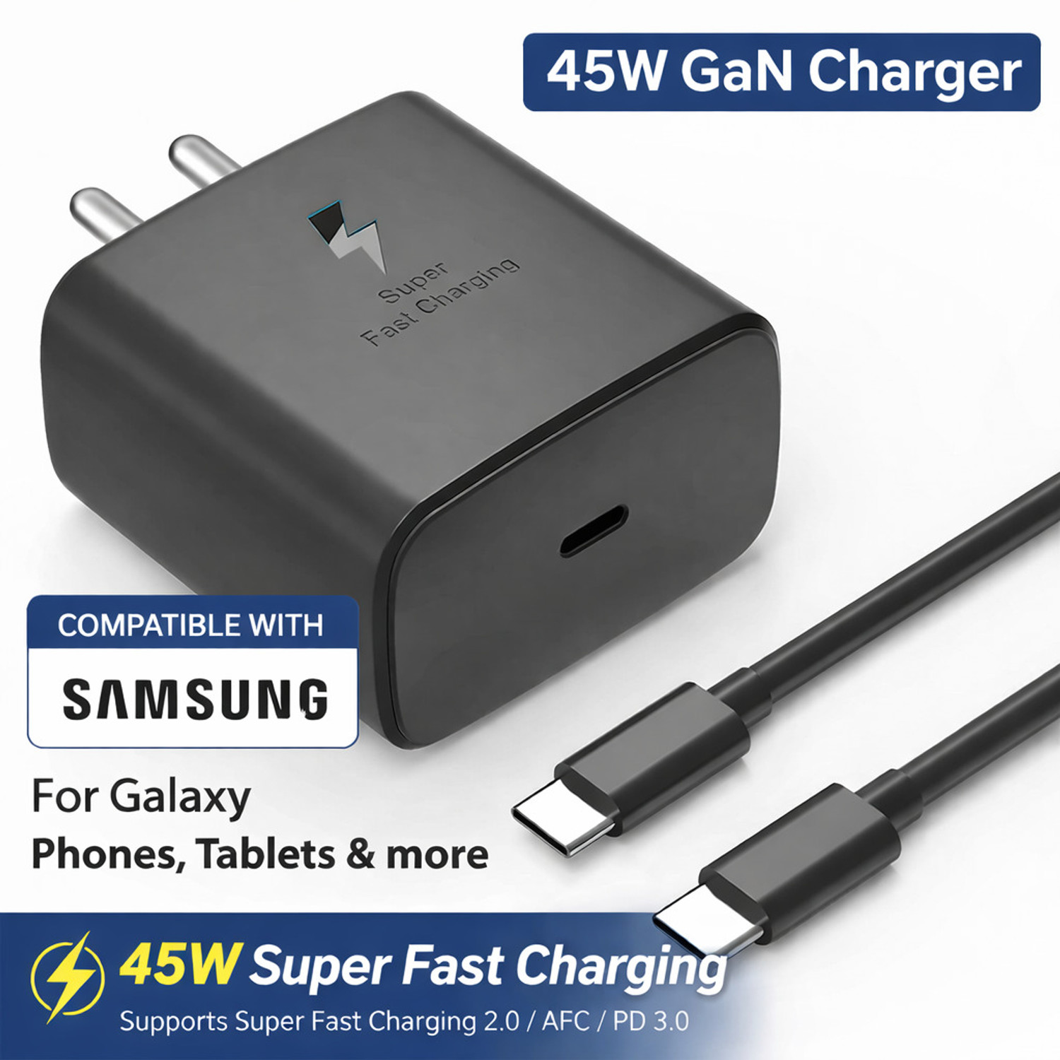 Image of UXE 45 W PD 5 A Wall Charger for Mobile (Compatible with S24 5G Charger, Black)
