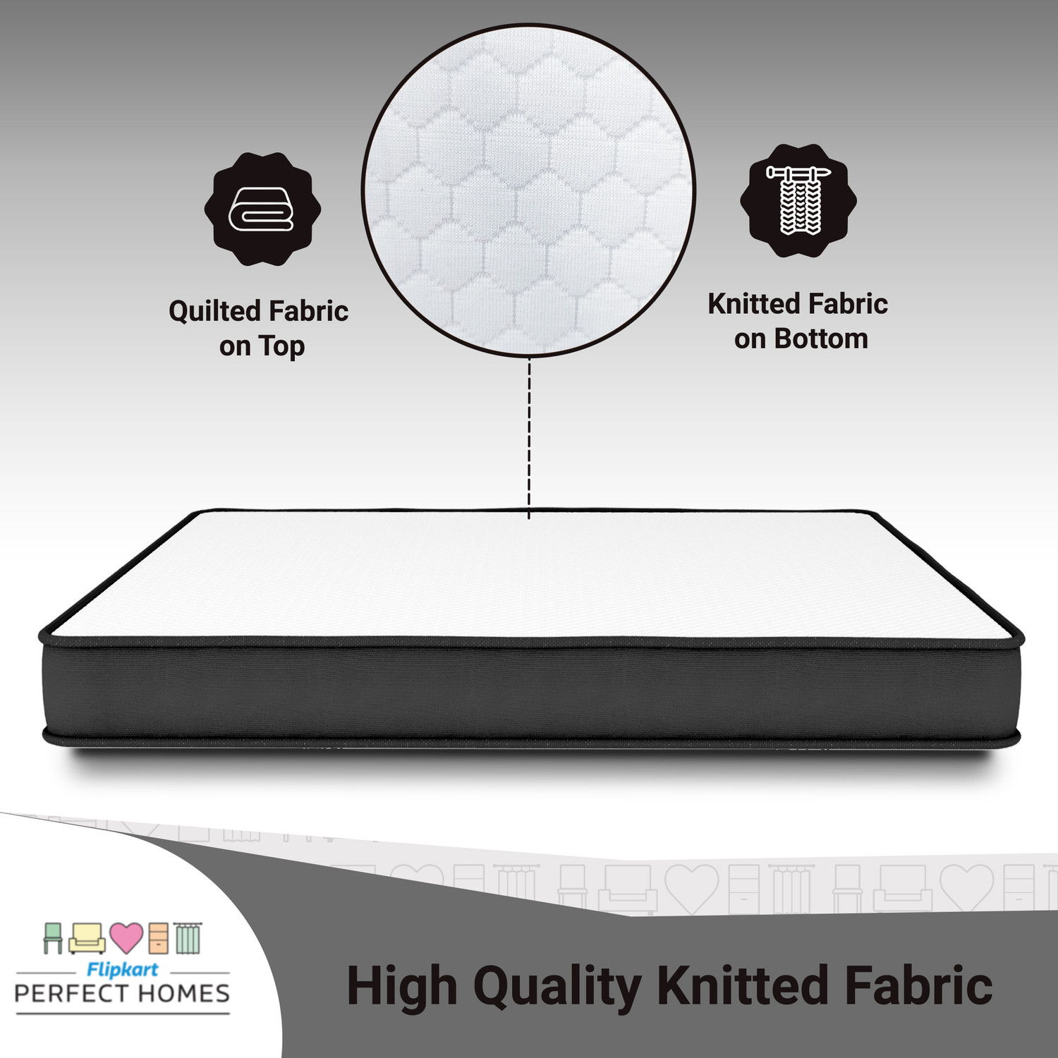 Image of Flipkart Perfect Homes Gem 5 inch King High Resilience (HR) Foam Mattress (L x W: 72 inch x 72 inch)