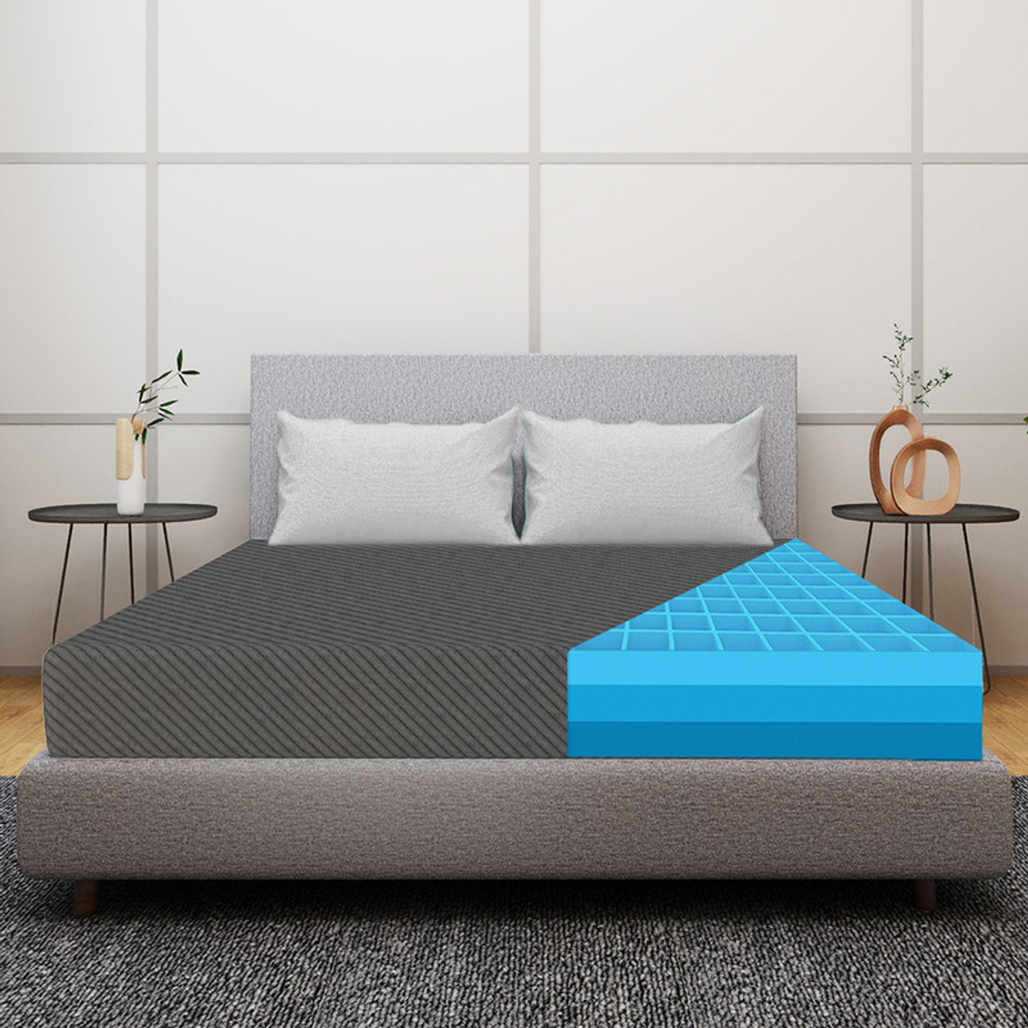 Image of The Sleep Company SmartGRID Ortho Grey - AIHA Certified Medium Firm feel for Back Pain Relief| 6 inch King High Density (HD) Foam Mattress
