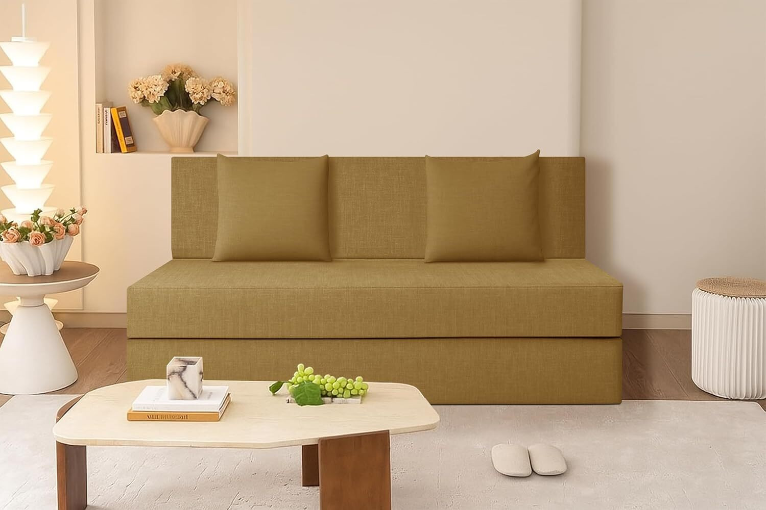 Image of Dr Smith Sofa Cum Bed with Armrest, Velvet Fabric Couch for Living Room 3 Seater Single Foam Fold Out Sofa Cum Bed (Finish Color - Black Delivery Condition - Pre-assembled)