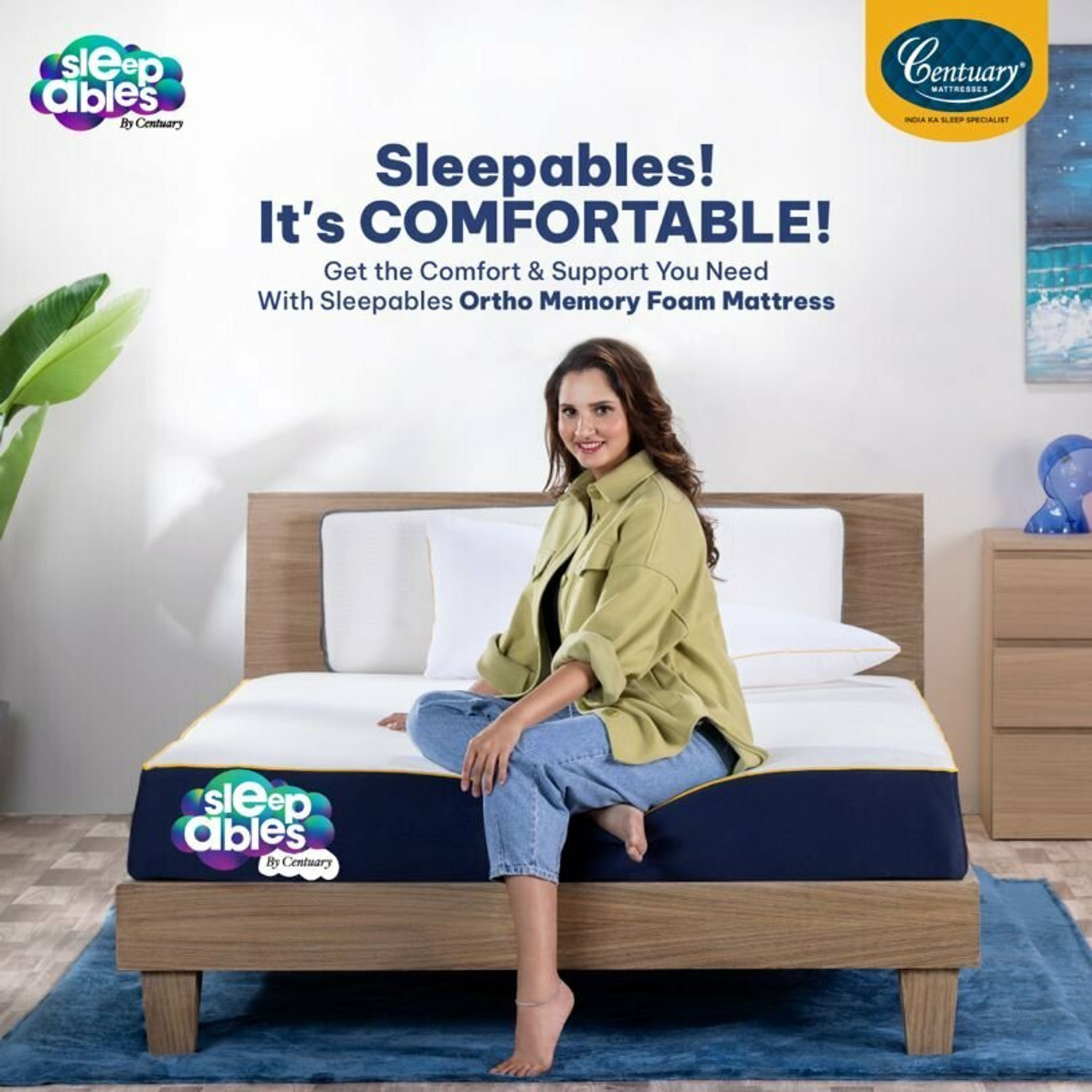 Image of Centuary Ortho-Sleepables, Memory Foam, Medium firm support 8 inch Queen High Resilience (HR) Foam Mattress