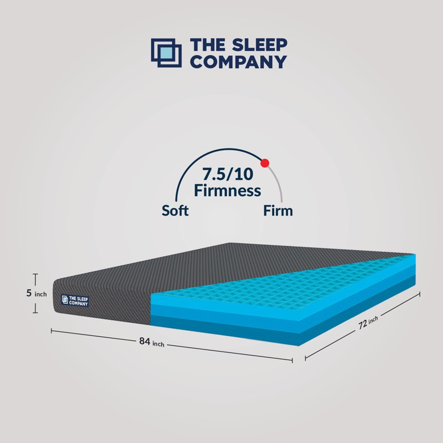 Image of The Sleep Company SmartGRID Ortho Grey - AIHA Certified Medium Firm feel for Back Pain Relief| 5 inch King High Density (HD) Foam Mattress