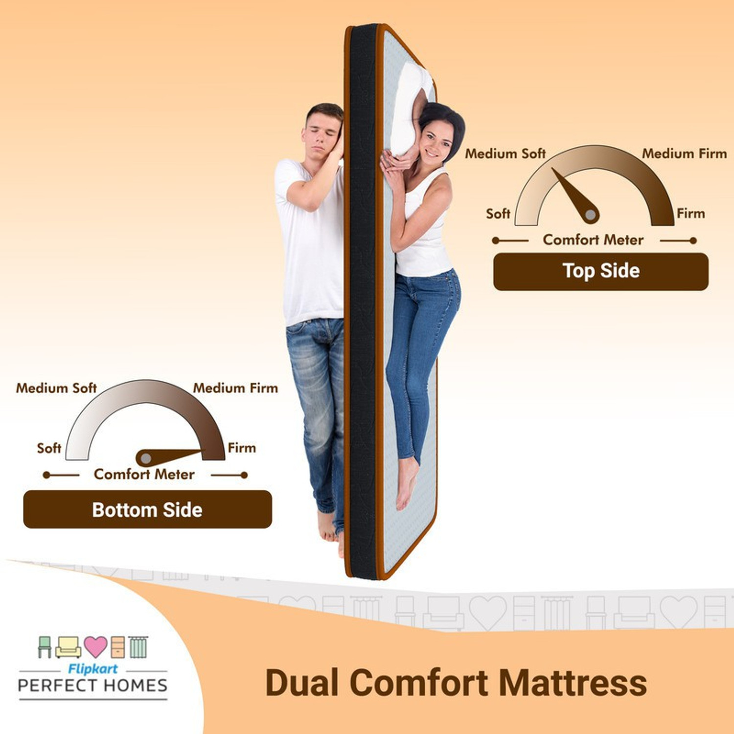 Image of Flipkart Perfect Homes Dual Comfort Hard & Soft 10 inch Queen High Resilience (HR) Foam Mattress