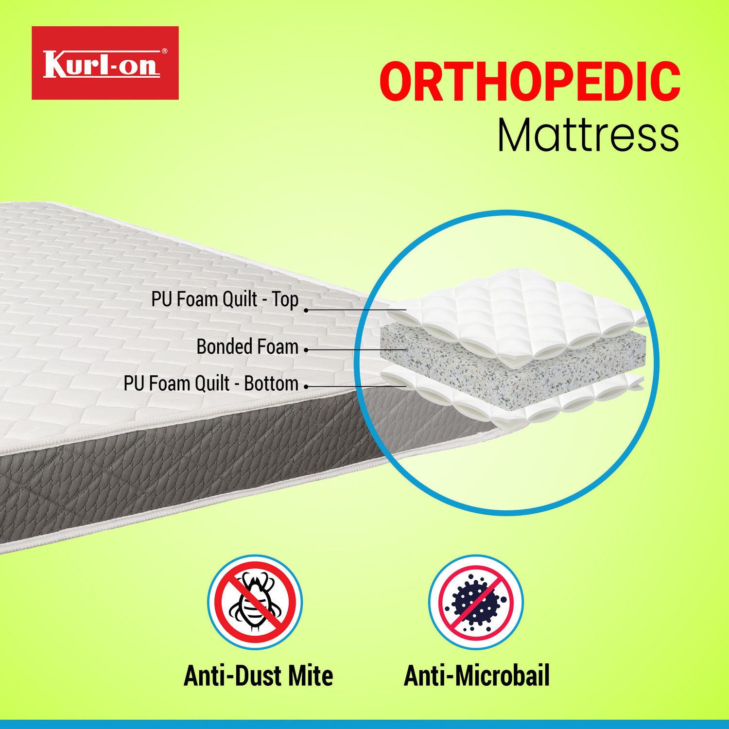 Image of KURLON Orthopedic, Firm Support, Spinel Ortho 7 inch Single Bonded Foam Mattress