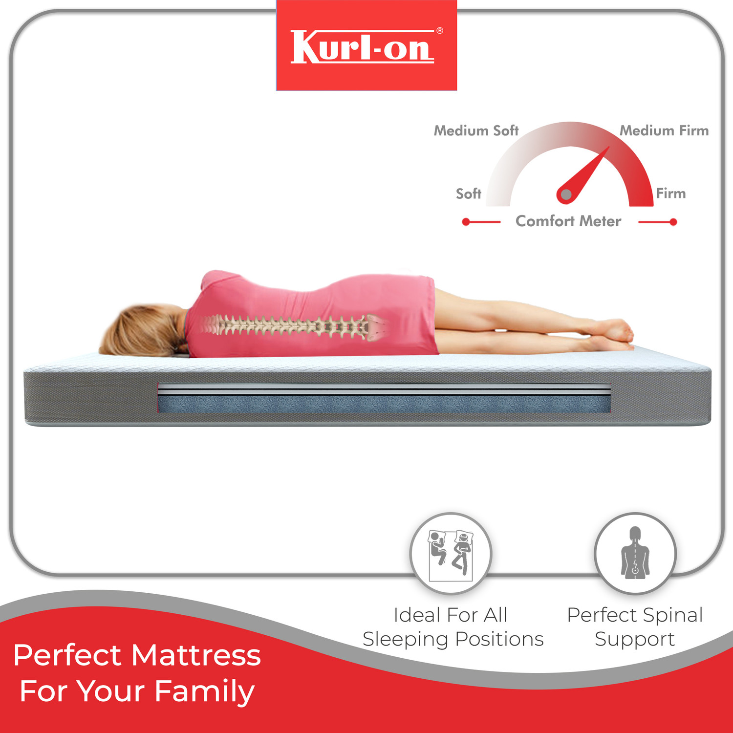 Image of KURLON Orthopedic, Memory Foam, Medium Firm, Back & Spine Support, High Resilence Foam 8 inch Queen Memory Foam Mattress