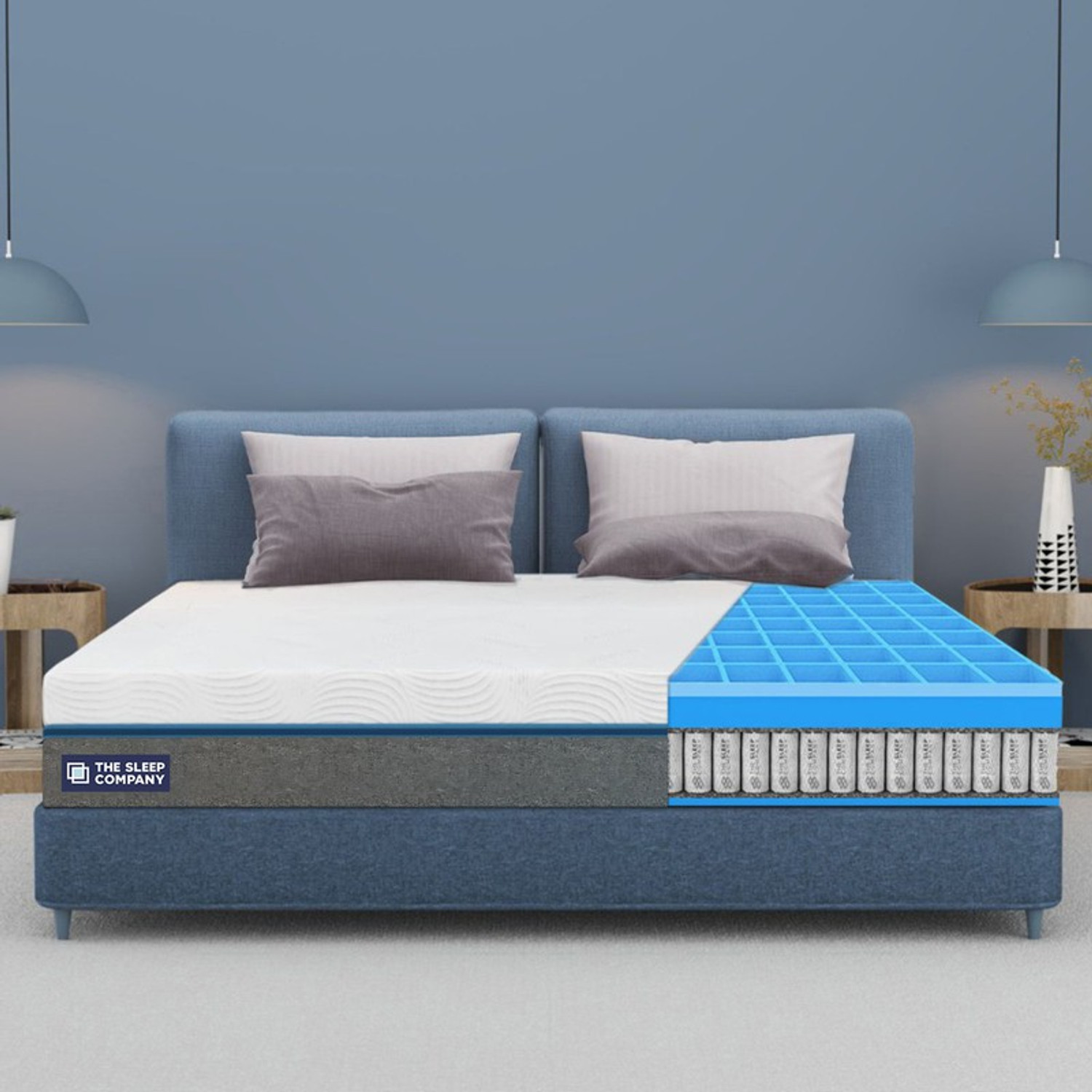 Image of The Sleep Company SmartGRID Orthopedic Hybrid- AIHA Certified Medium Firm Feel for Back Pain| 8 inch Queen Pocket Spring Mattress