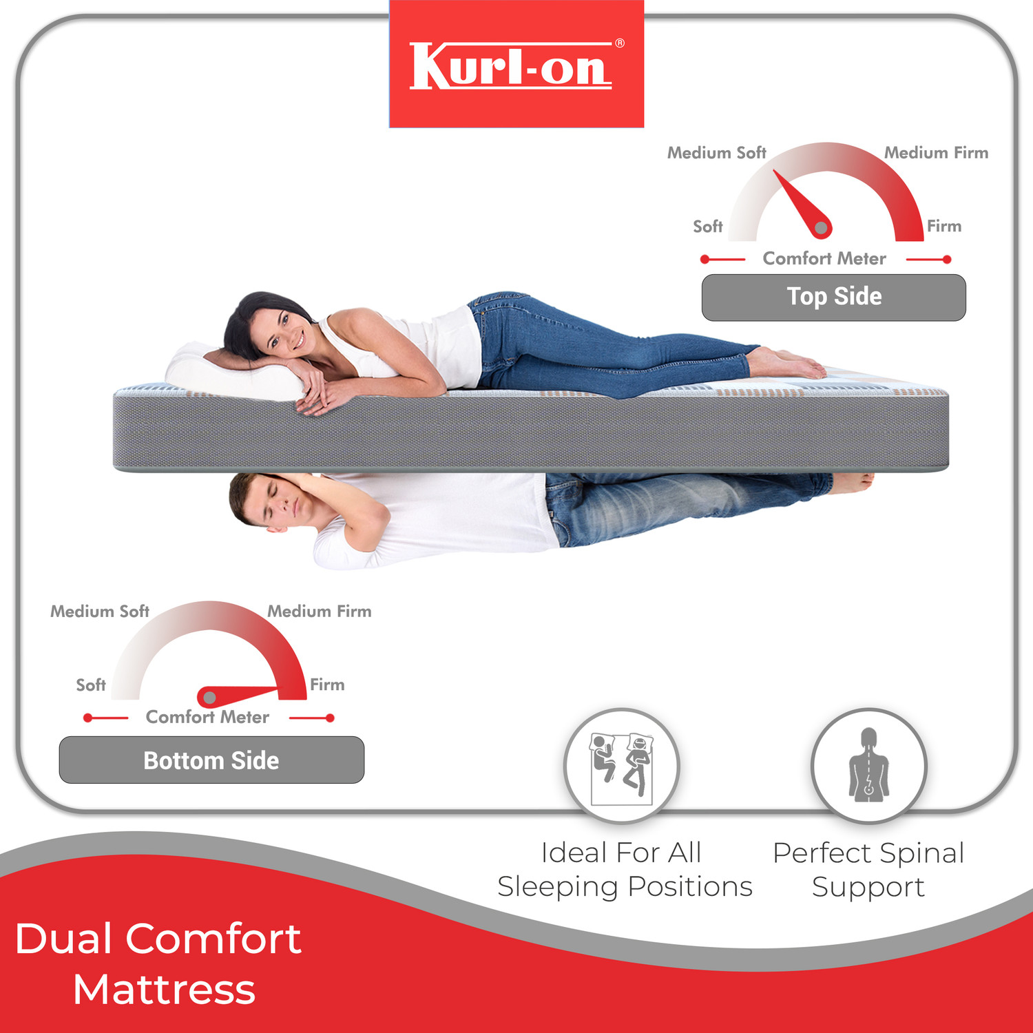 Image of KURLON Orthopedic, Memory Foam, Medium Firm, Back & Spine Support, High Resilence Foam 5 inch King Memory Foam Mattress