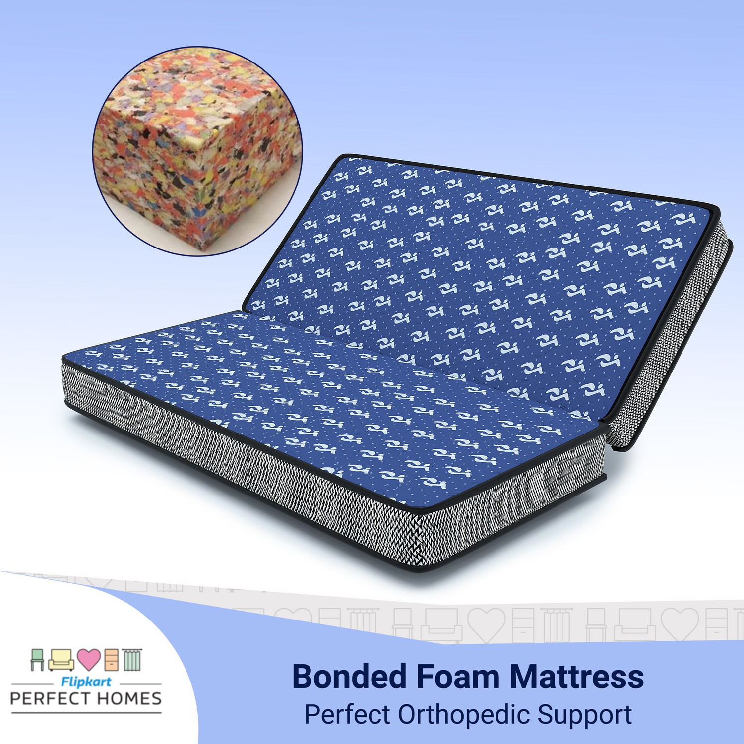 Image of Flipkart Perfect Homes Bookfold Orthopedic High Density Folding 6 inch Queen Bonded Foam Mattress