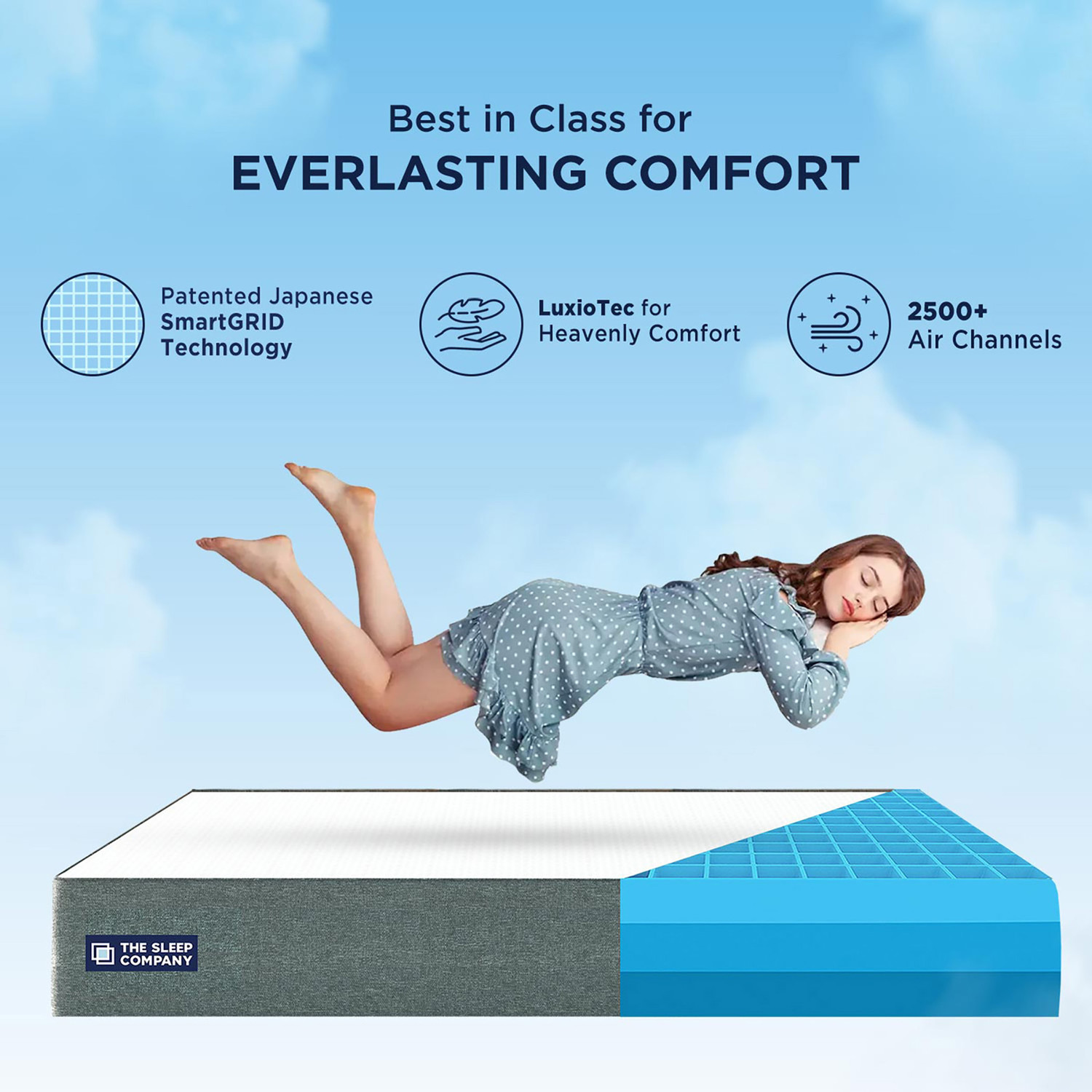 Image of The Sleep Company SmartGRID Luxe- Soft Luxury Comfort with Plush Feel| 10 inch Double High Density (HD) Foam Mattress