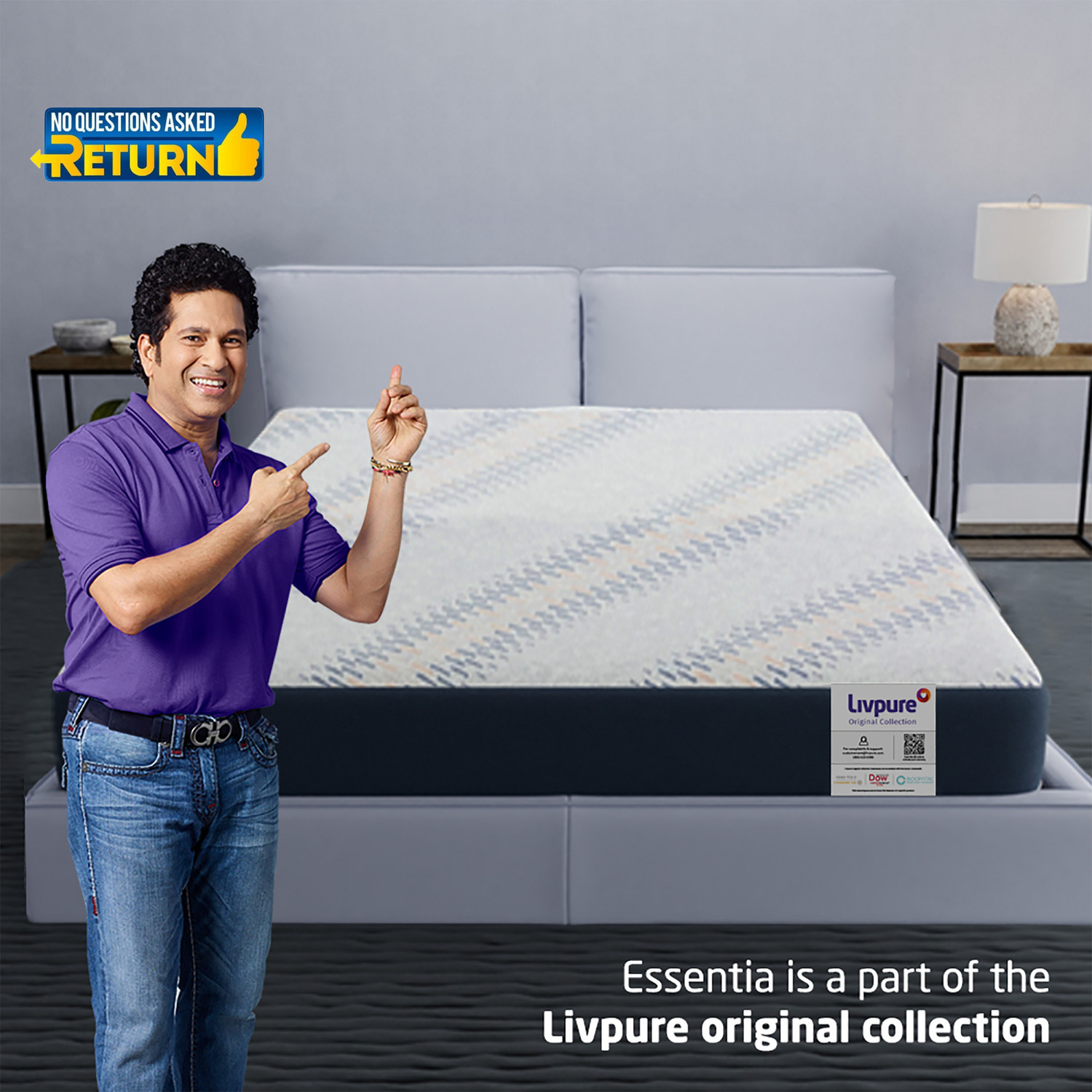 Image of Livpure Smart ESSENTIA Pure Foam Advance Lumbar Support with Dow ComfortScience 4 inch King High Resilience (HR) Foam Mattress