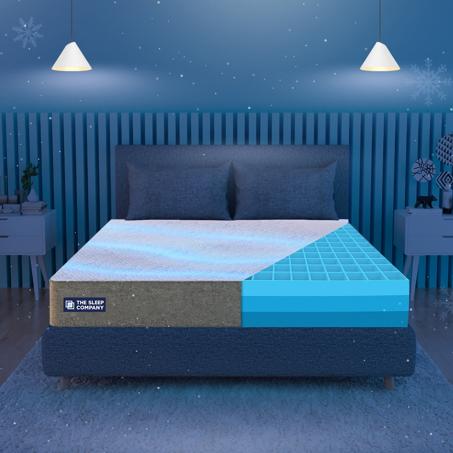 Image of The Sleep Company SmartGRID Luxe SnowTec- 4-6 Degree Cooler Luxury Comfort with Plush Soft Feel| 10 inch Queen High Density (HD) Foam Mattress