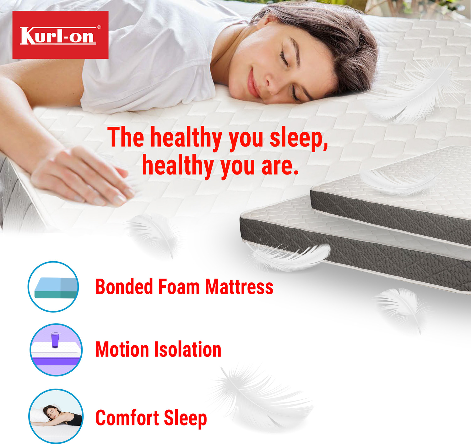 Image of KURLON Spinel Ortho, Firm, Back Support, Breathable, HD Bonded Foam, PU Quilting Top 8 inch Single Bonded Foam Mattress