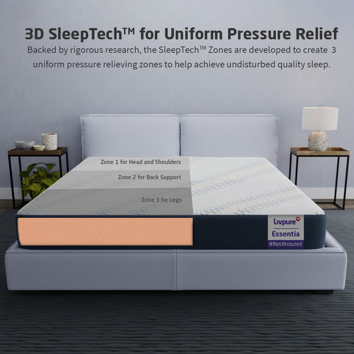 Image of Livpure Smart ESSENTIA Pure Foam Advance Lumbar Support with Dow ComfortScience 4 inch Queen High Resilience (HR) Foam Mattress