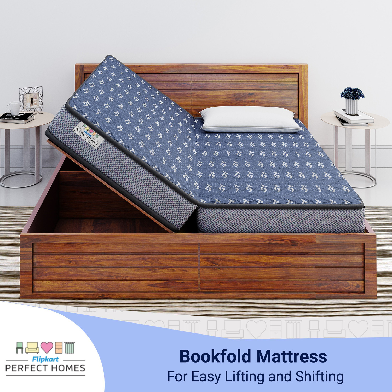 Image of Flipkart Perfect Homes Bookfold Orthopedic High Density Folding 6 inch Queen Bonded Foam Mattress