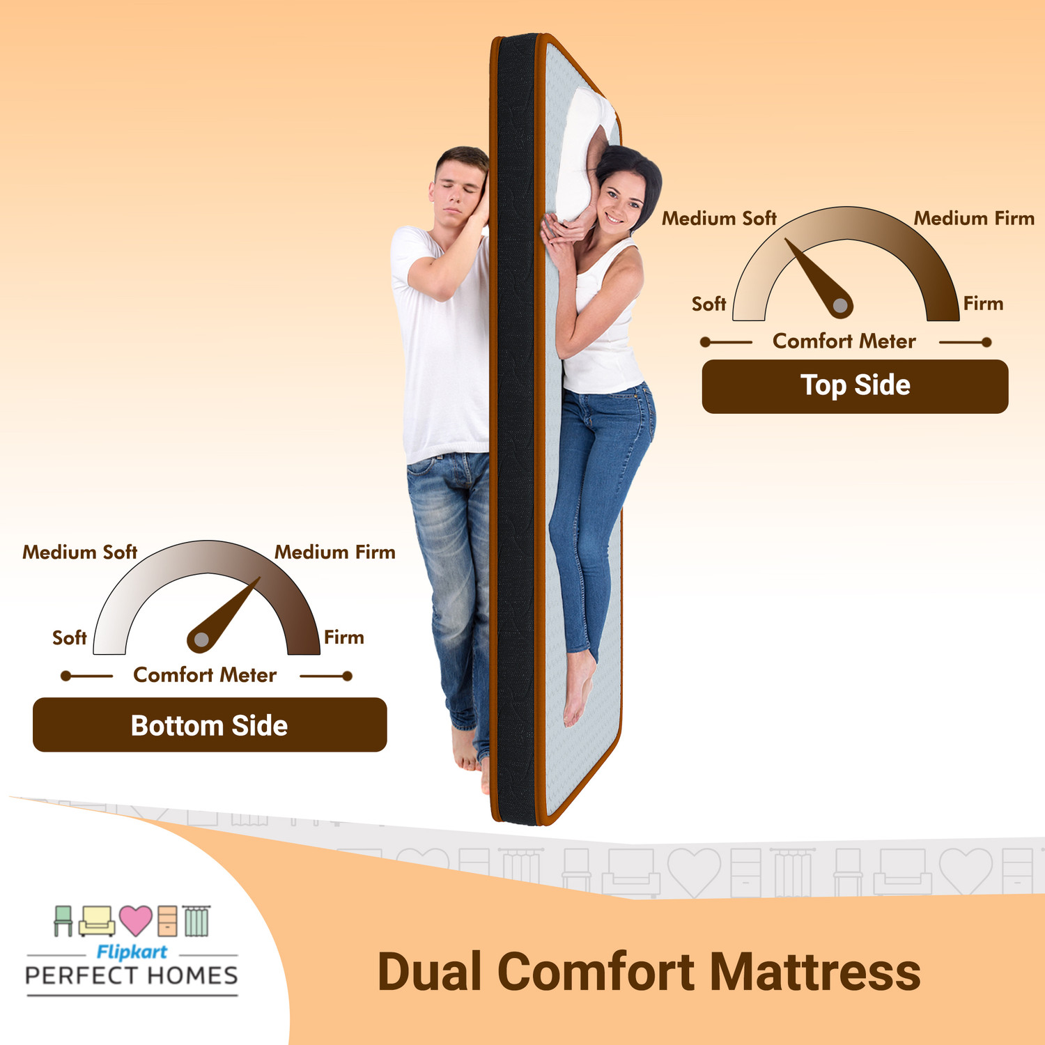 Image of Flipkart Perfect Homes Dual Comfort Hard & Soft 5 inch Queen High Resilience (HR) Foam Mattress