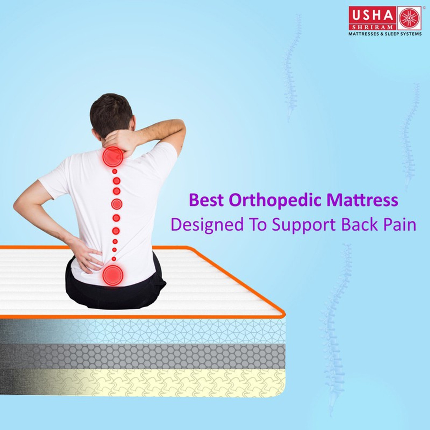 Image of USHA SHRIRAM 7-Zone Dual-Hard and Soft 4 inch Single High Resilience (HR) Foam Mattress