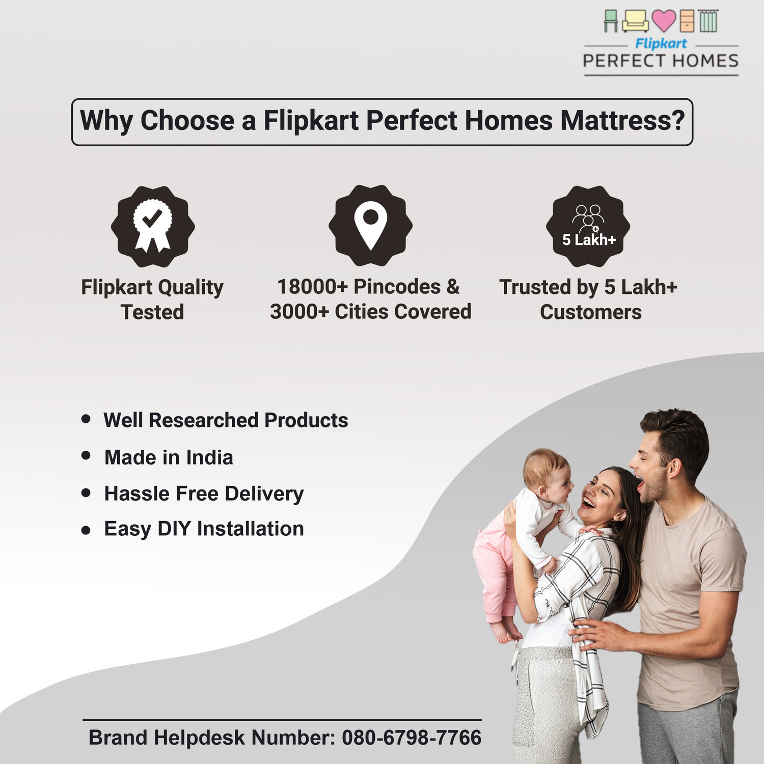 Image of Flipkart Perfect Homes Nyx Orthopedic High Density 5 inch King Bonded Foam Mattress