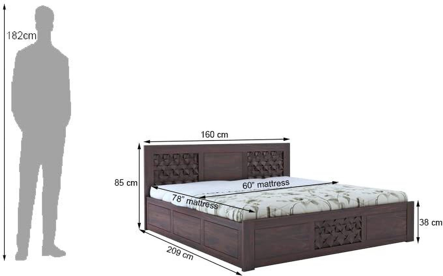 Ganpati Arts Raj Sheesham Queen Size Box Bed /Palang /Cot for Bedroom