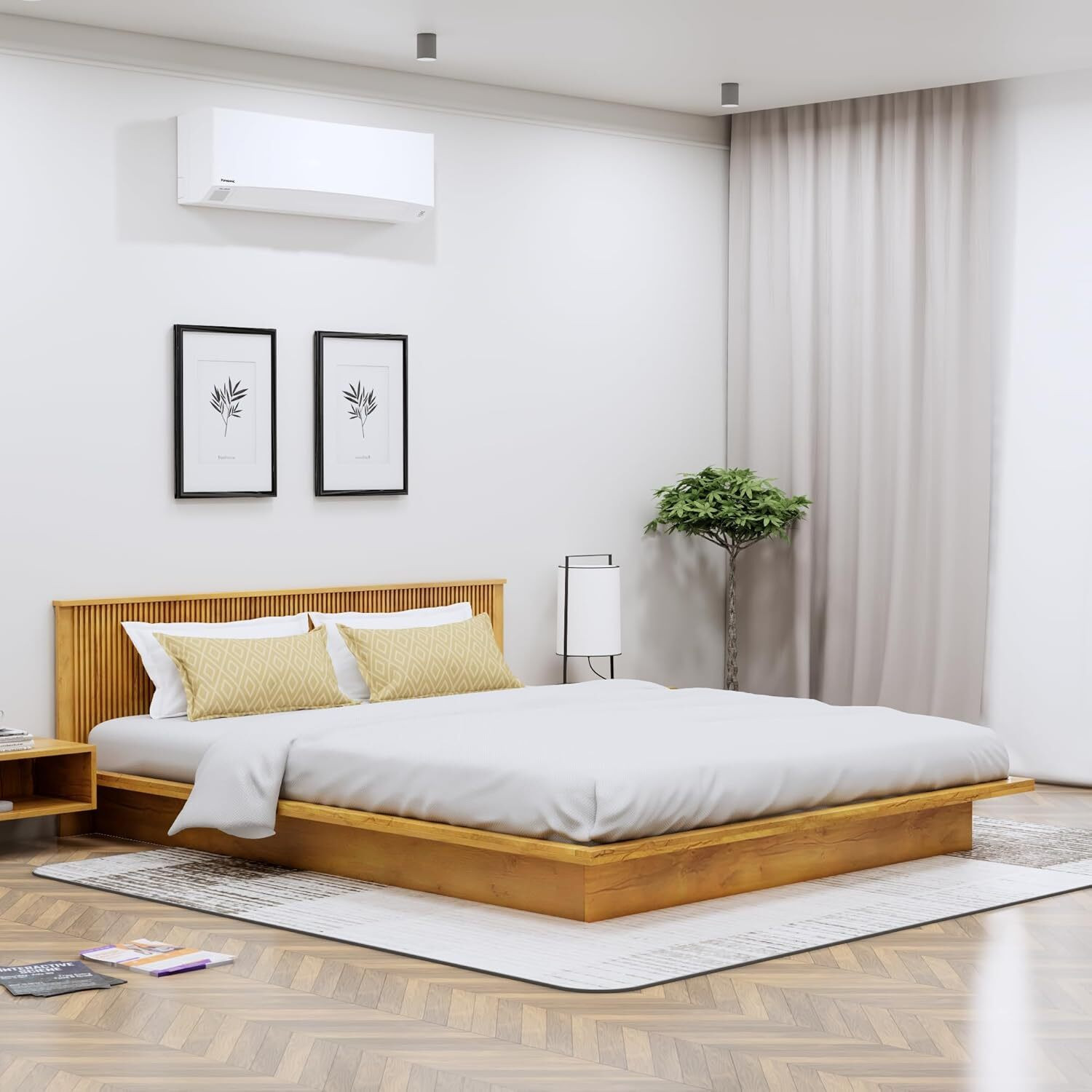 Image of Bharat Lifestyle Amsterdam Bed With Mattress Engineered Wood Queen Bed, 197 cm x 155 cm (6.46 ft x 5.09 ft) (Finish Color - Brown With Mattress, Delivery Condition - Knock Down)