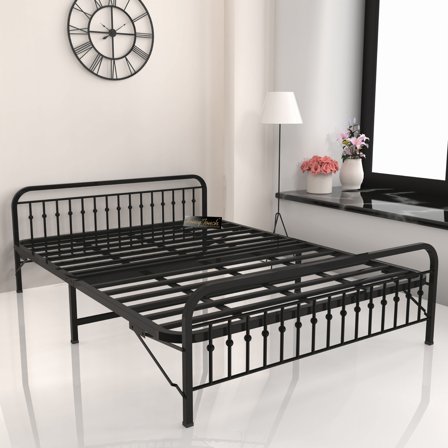 Image of homdec Venus Metal King Bed, 208 cm x 190 cm (6.82 ft x 6.23 ft) (Finish Color - Brown, Delivery Condition - DIY(Do-It-Yourself))