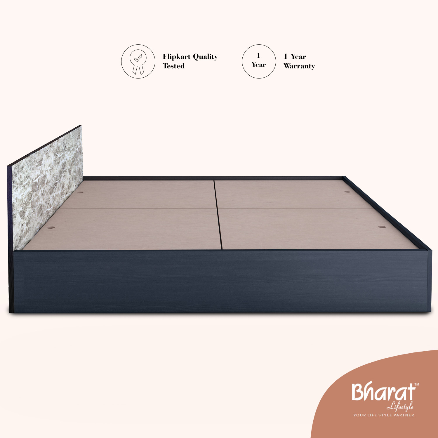 Image of Bharat Lifestyle Cyprus Low height Engineered Wood Queen Bed, 157.42 cm x 187.92 cm (5.16 ft x 6.17 ft)