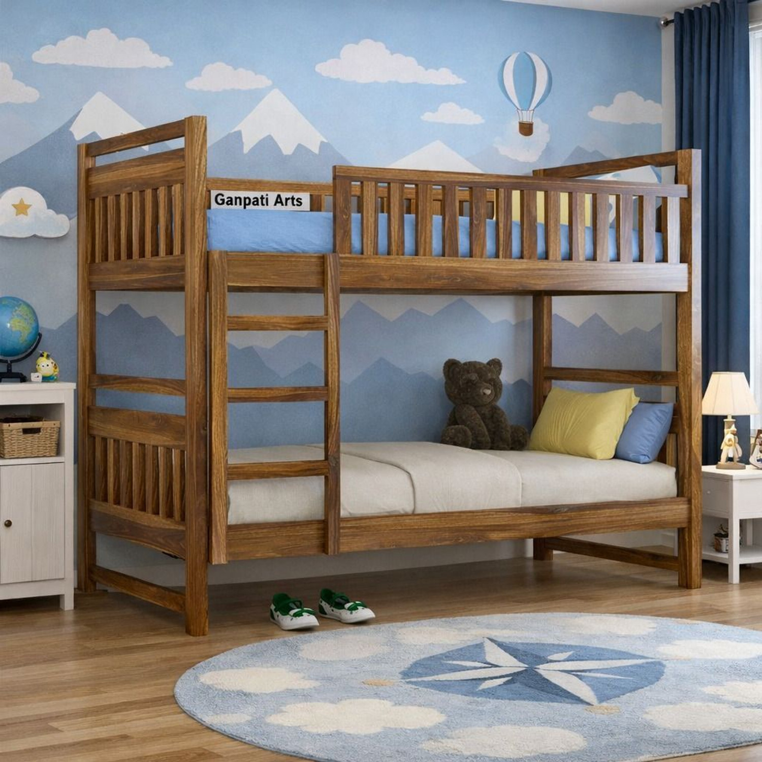 Image of Ganpati Arts Sheesham Wood Swift Bunk Bed Without Storage For Kids /Kids room Solid Wood Single Bed, 99.06 cm x 208.28 cm (3.25 ft x 6.83 ft) (Finish Color - Walnut Finish, Delivery Condition - DIY(Do-It-Yourself))